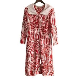 Clobber London Cottagecore Vintage Zebra Button Down Hooded Midi Dress Orange